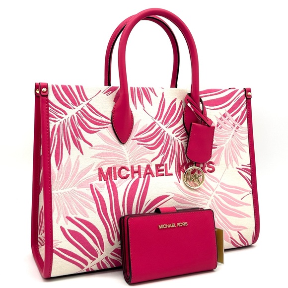 Michael Kors Handbags - Michael Kors Medium Mirella Tote Bag &  Bifold Zip Chain Wallet Electric Pink